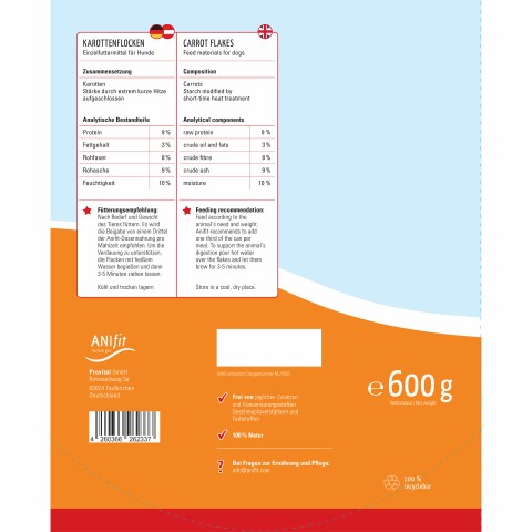 Dog Accessories B.A.R.F. Flakes Carrot flakes (Karottenflocke) 600g 1 Piece -3- Anifit